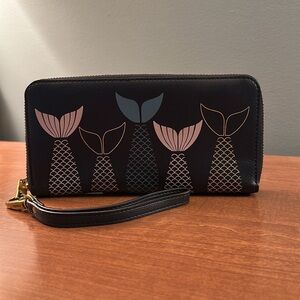 Fossil Emma Large Zip Clutch Wallet Midnight Blue Mermaid Tails